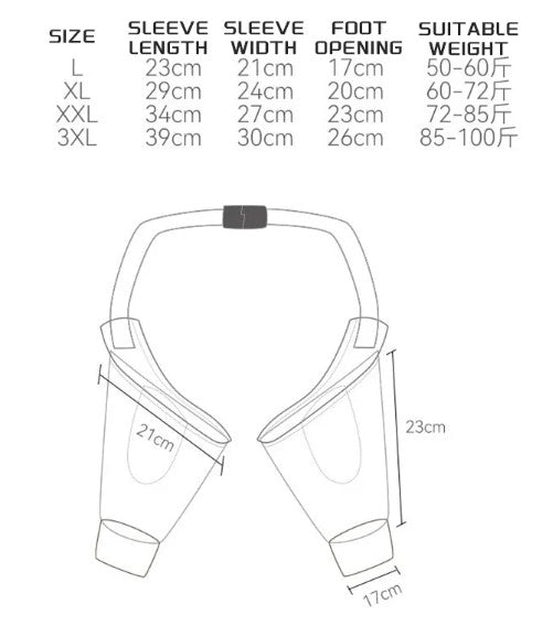 Protective dog leg sleeve size guide