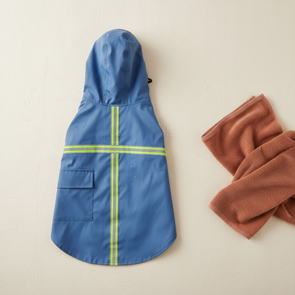 Blue shower jacket flat lay