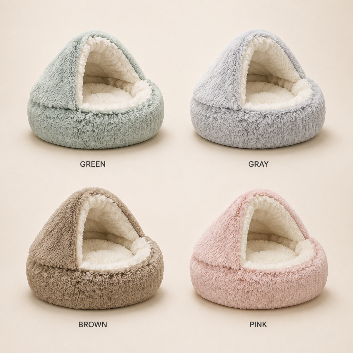 Cozy Nest pet bed in green, gray, brown and pink