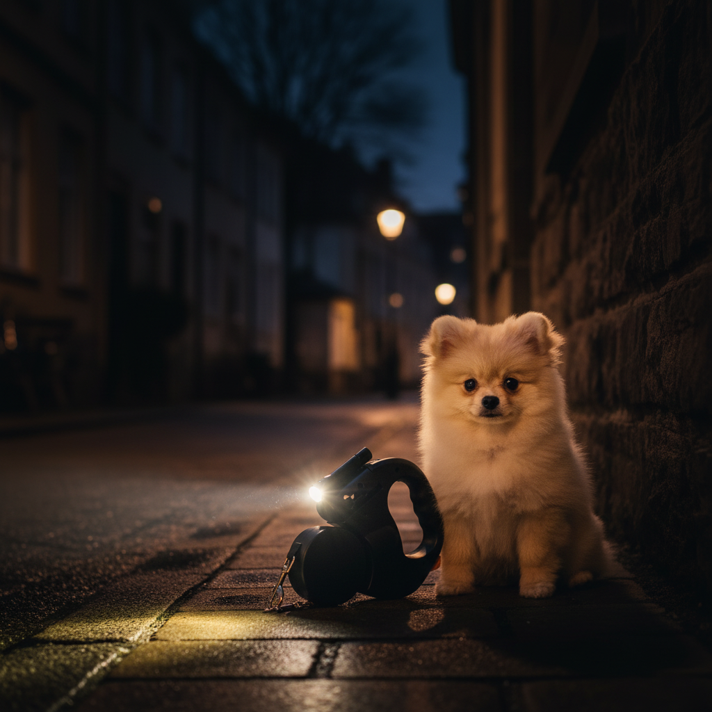 Retractable Dog Leash - mörk kväll med ljus