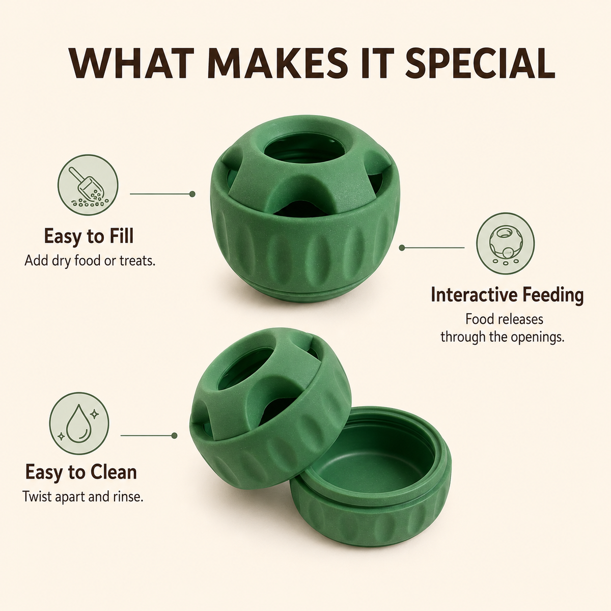 Slow feeder toy features and cleaning guide